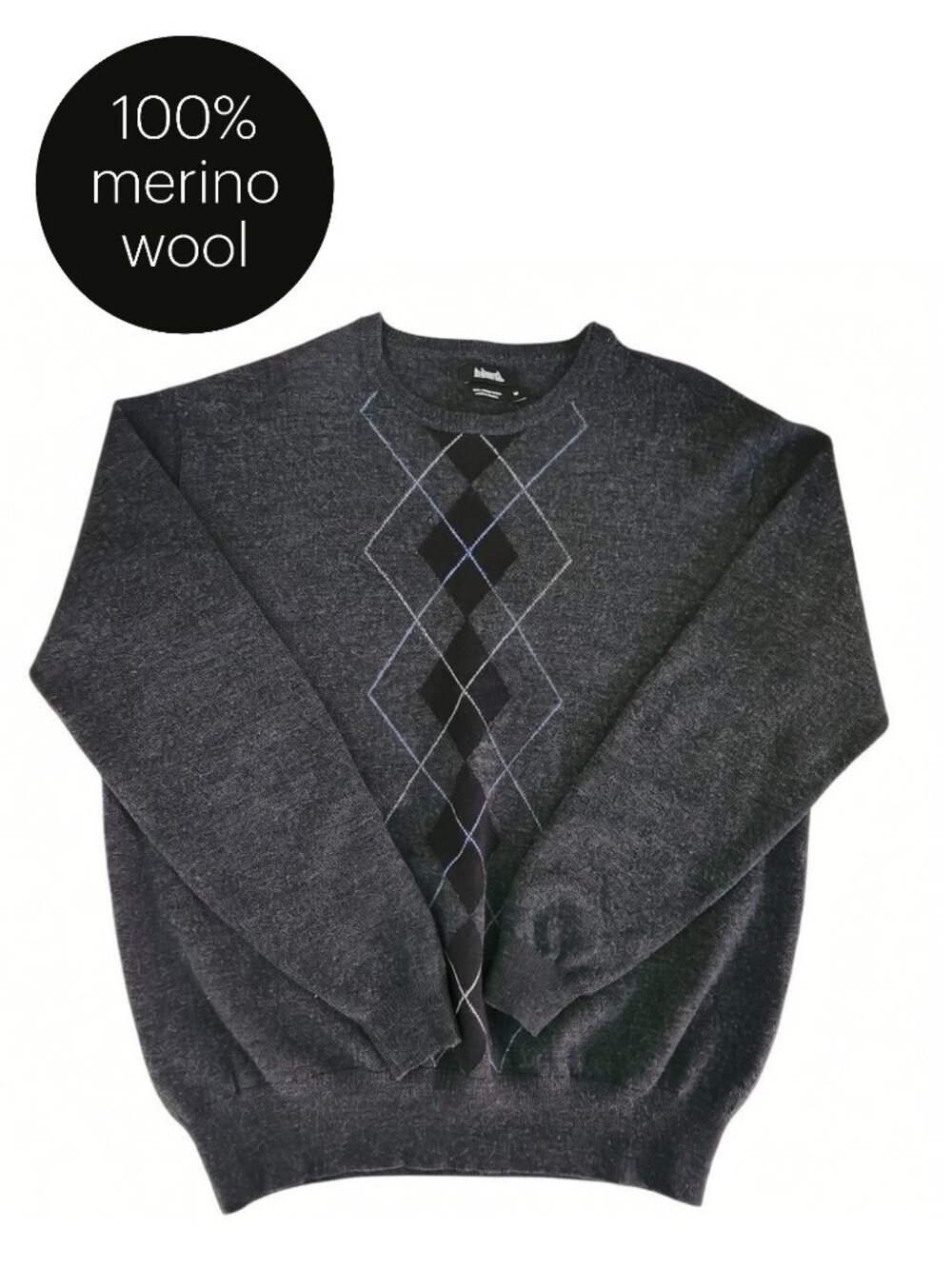 ASHWORTH Charcoal Gray Argyle Merino Wool Sweater classic preppy golf style m
